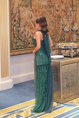 Unique Strapless Sleeveless Two-Piece Evening Dresses Floor Length With Beading