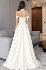 Timeless Off The Shoulder Satin A-Line Evening Dresses Floor length With Zipper