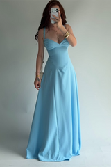 Charming Dusty Blue Sweetheart Spaghetti-Straps Sleeveless Satin Evening Dresses Sheath With Lace-Up Back