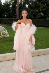 Glamorous Pink Sweetheart Strapless Sleeveless Evening Dresses Floor Length With Pleats