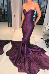 Luxurious Grape Sweetheart Strapless Sleeveless Mermaid Evening Dresses Sheath With Pleats