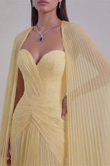 Timeless Daffodil Sweetheart Strapless Sleeveless Mermaid Evening Dresses Floor Length With Zipper Pleats