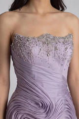 Charming Lilac Strapless Sleeveless Mermaid Evening Dresses Gem Sheath With Zipper Pleats