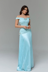 Timeless Blue Off The Shoulder Mermaid Evening Dresses Floor Length With Tassel