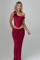 Unique Asymmetrical Satin Mermaid Evening Dresses Sheath Floor Length With Pleats