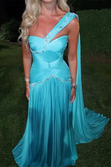 Timeless Blue Sweetheart Sleeveless Chiffon Evening Dresses Gem Floor Length With Zipper Pleats