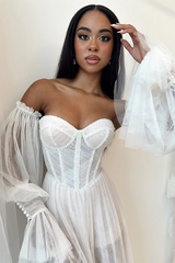 Pretty Sweetheart Strapless Evening Dresses Side Split With Detachable Sleeves Pleats