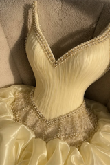 Charming Daffodil V-Neck Straps Sleeveless Homecoming Dresses Mini With Pearl Pleats