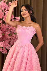 Unique Dusty Pink Strapless Sleeveless A-Line Evening Dresses Floor Length With Pleats