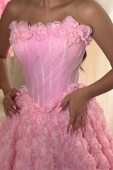 Unique Dusty Pink Strapless Sleeveless A-Line Evening Dresses Floor Length With Pleats