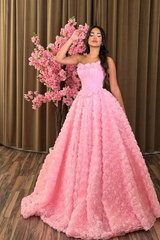 Unique Dusty Pink Strapless Sleeveless A-Line Evening Dresses Floor Length With Pleats