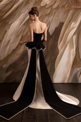 Luxurious Strapless Sleeveless Satin Mermaid Evening Dresses Sheath Gem With Pleats