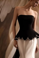 Luxurious Strapless Sleeveless Satin Mermaid Evening Dresses Sheath Gem With Pleats