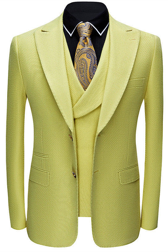 Yellow Three Pieces Peaked Lapel New Arrival Prom Suits for Men