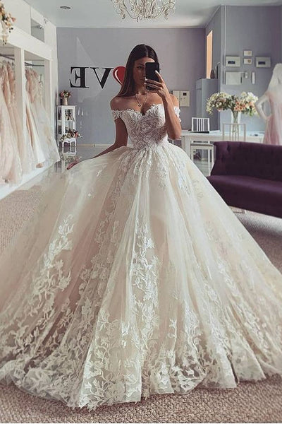 Amazing Ball Gown Princess Wedding Dress Lace Bridal Gown Off-the-Shou –  Dbrbridal
