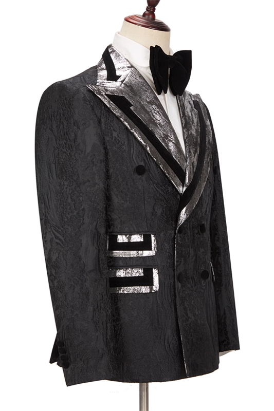 Amazing Black Peaked Lapel Double Breasted Men Suits Online-Dbrbridal