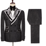 Amazing Black Peaked Lapel Double Breasted Men Suits Online-Dbrbridal