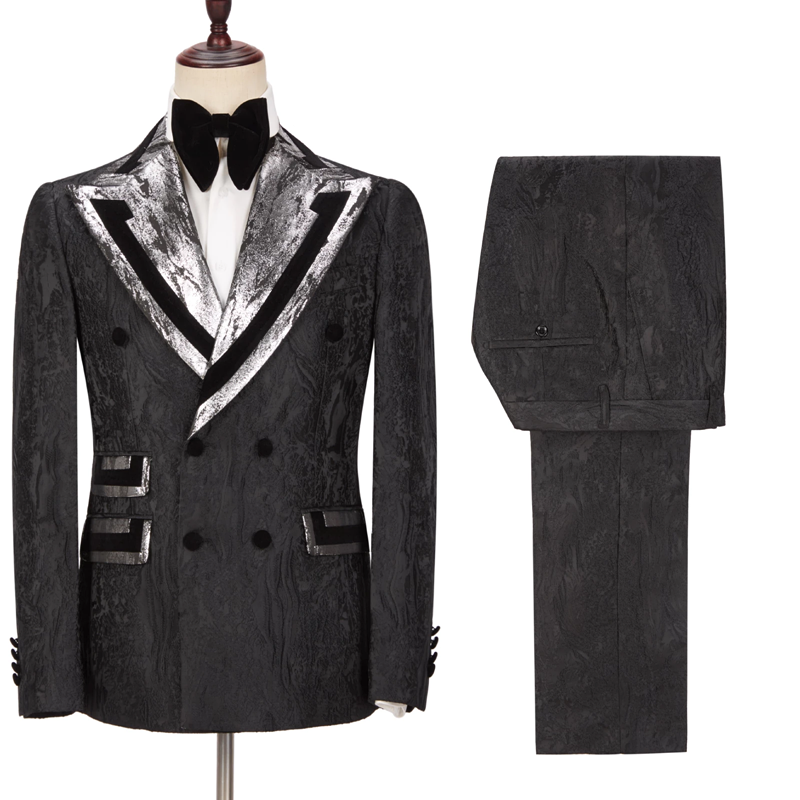 Amazing Black Peaked Lapel Double Breasted Men Suits Online-Dbrbridal