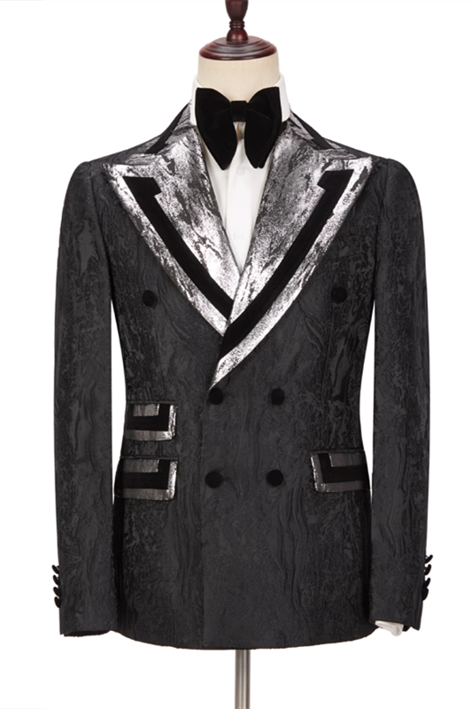 Amazing Black Peaked Lapel Double Breasted Men Suits Online-Dbrbridal