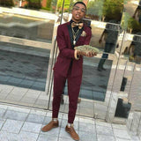 Amazing Burgundy Two Piece Mens Suits with Black Lapel-Dbrbridal