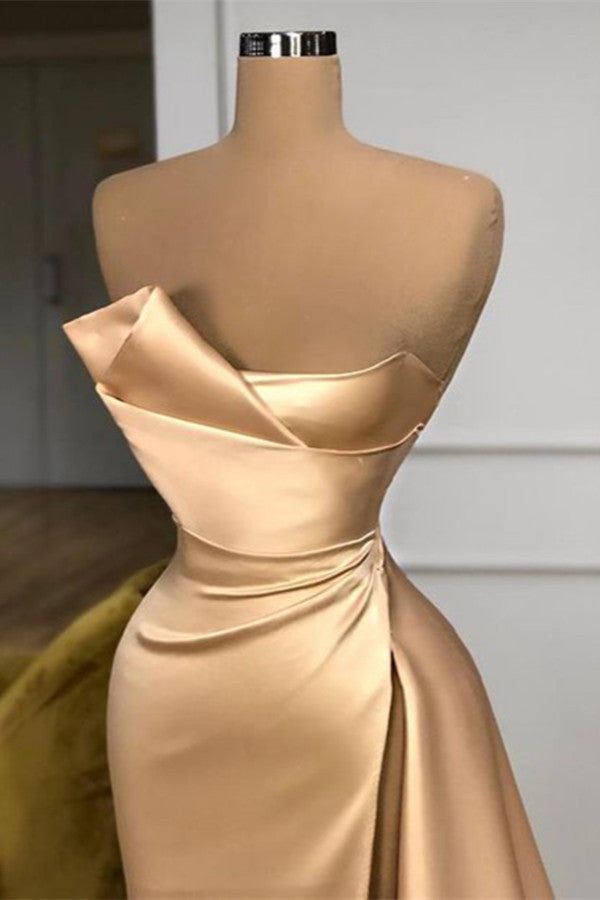 Amazing Champagne Long Prom Dress With Split On Sale Strapless-Dbrbridal
