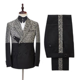 Amazing Leopard Print Black Double Breasted Men Suits-Dbrbridal