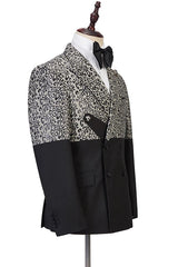 Amazing Leopard Print Black Double Breasted Men Suits-Dbrbridal