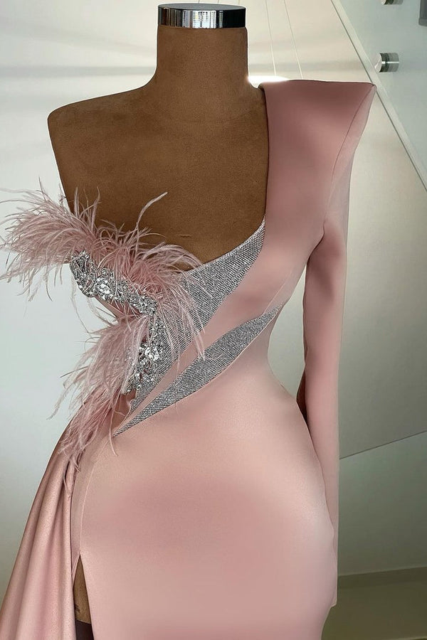 Amazing Long Sleeve One Shoulder Mermaid Prom Dress Long Split-Dbrbridal