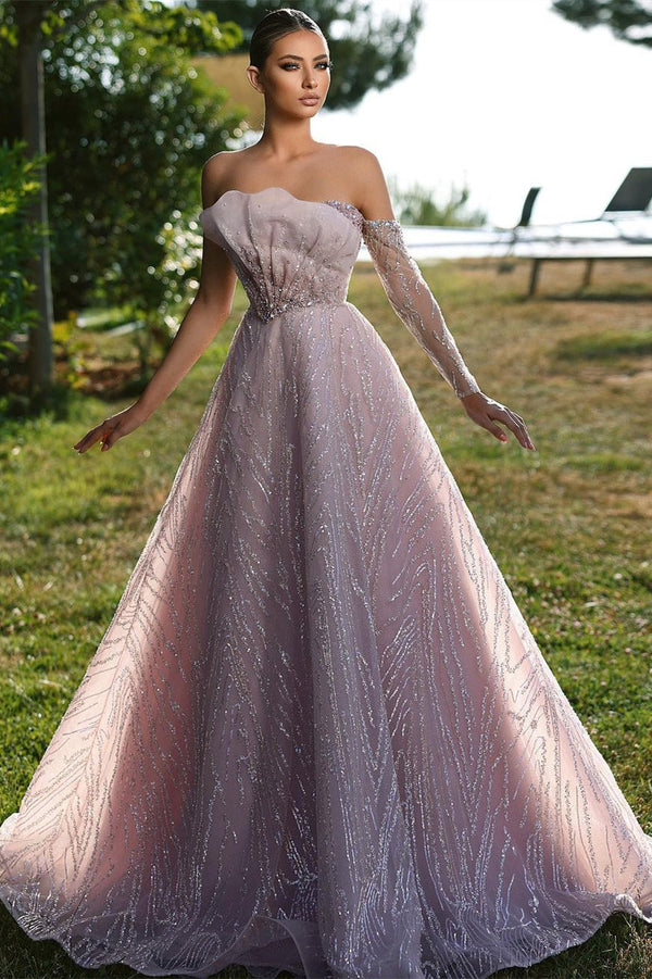 Amazing Long Sleeve Prom Dress With Ruffles Off-the-shoulder-Dbrbridal