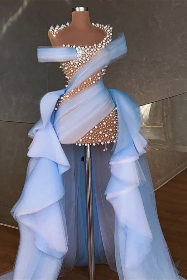 Amazing Mermaid Prom Dress Tulle With Pearls Hi-Lo-Dbrbridal