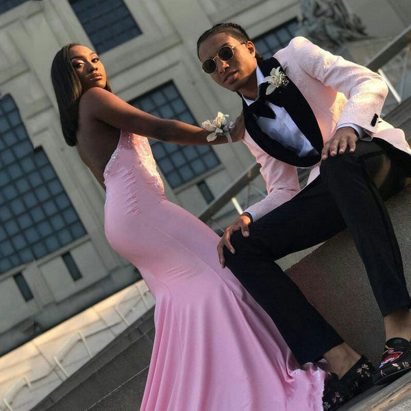 Amazing Pink Jacquard Men Suit One Button Prom Suit with Shawl Lapel-Dbrbridal