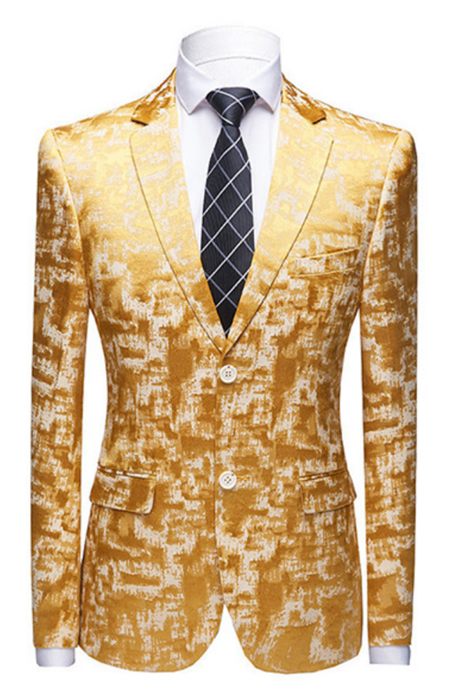 Amazing Printed Bright Gold Notched Lapel Men's Suits for Prom-Dbrbridal