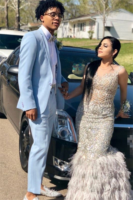 Amazing Sky Blue One Button Slim Fit Prom Mens Suit-Dbrbridal