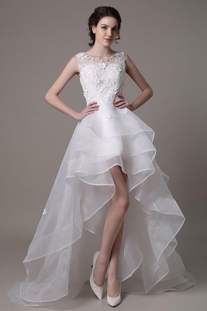 Asymmetrical Organza Wedding Dress High Low A-Line With Lace Beading Flower Exclusive-Dbrbridal