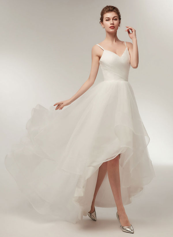 Asymmetrical Tulle Wedding Dress Cascading Ruffles – Dbrbridal