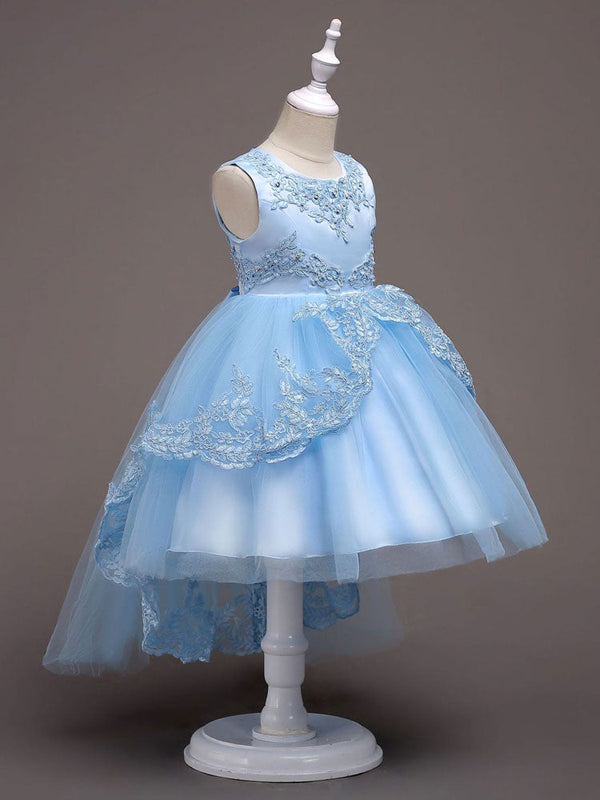 Baby Blue Lace Tulle Princess Tutu Embroidered Kids Ball Gown Dress-Dbrbridal