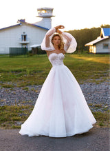 Ball-Gown Elegant Sweetheart Wedding Dress Beaded Appliques Lace-Dbrbridal