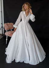 Ball-Gown Long Sleeves Court Train Wedding Dresses Front Split-Dbrbridal