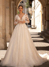 Ball-Gown Long Sleeves Lace Wedding Dresses-Dbrbridal