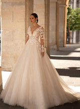 Ball-Gown Long Sleeves Lace Wedding Dresses-Dbrbridal