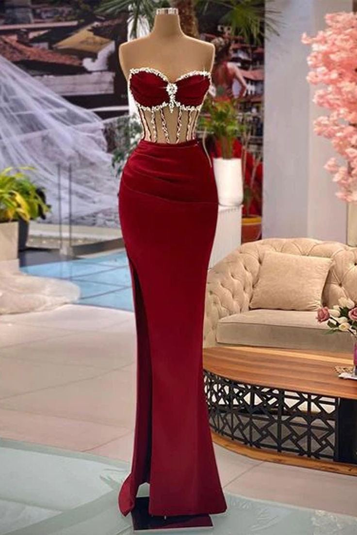 Beaded Burgundy Mermaid Prom Dress – Dbrbridal