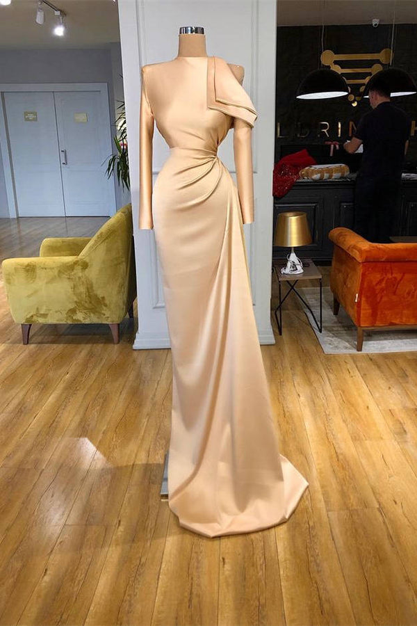 Beautiful Long Sleeves Champagne Prom Dresses Mermaid High Neck-Dbrbridal