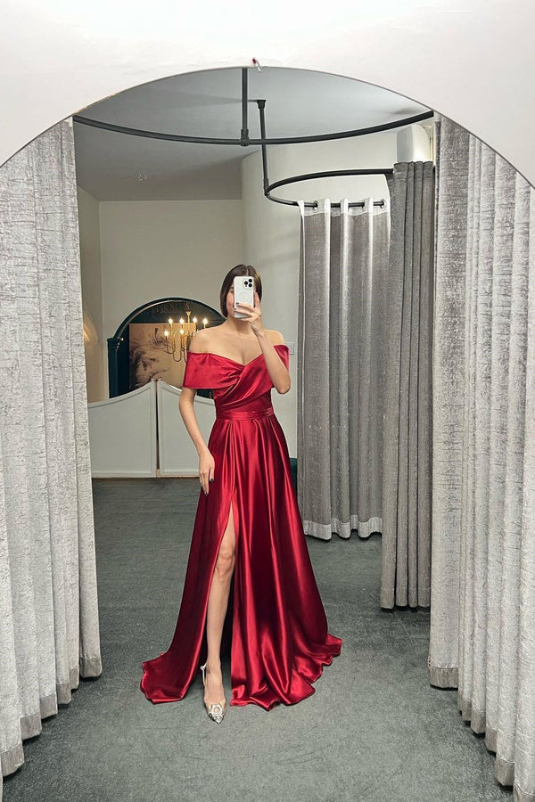 Beautiful Off The Shoulder Prom Dress With Split Ruffles A-Line Evening Gowns-Dbrbridal