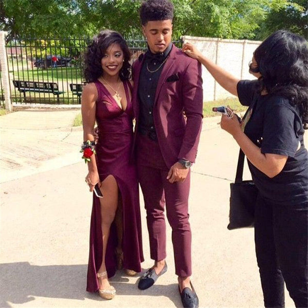 Bespoke Burgundy Two-Piece Slim Fit Men's Prom Suits Online-Dbrbridal