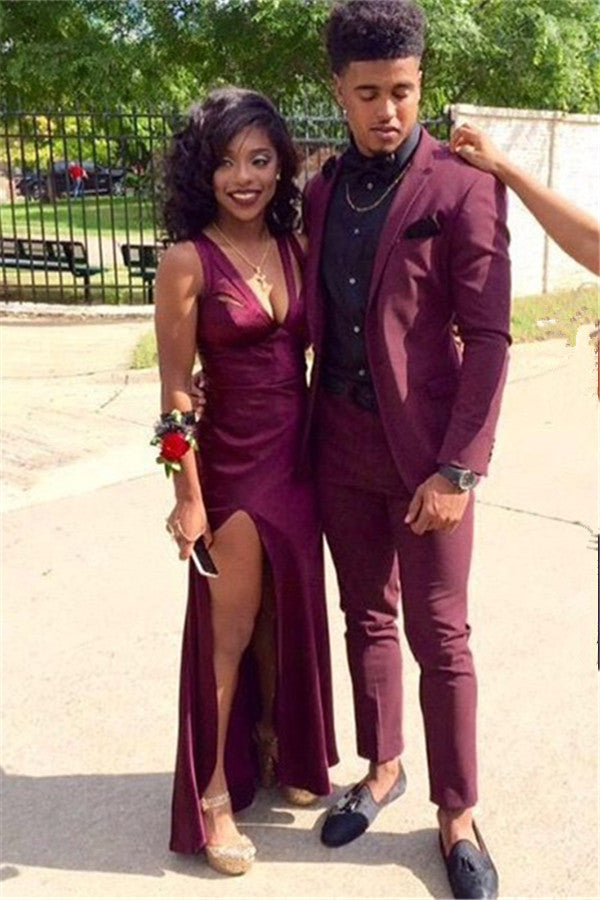 Bespoke Burgundy Two-Piece Slim Fit Men's Prom Suits Online-Dbrbridal