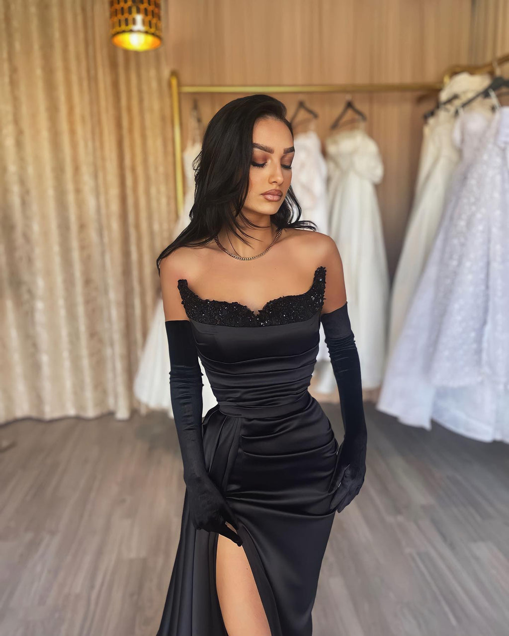 Black Mermaid Prom Dress with Sequins and Long Slit – Dbrbridal