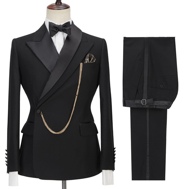 Black Peaked Lapel New Arrival Slim Fit Formal Men's Business Suitss-Dbrbridal