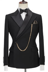 Black Peaked Lapel New Arrival Slim Fit Formal Men's Business Suitss-Dbrbridal