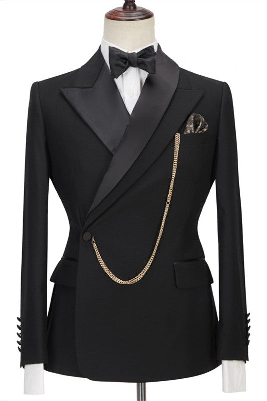 Black Peaked Lapel New Arrival Slim Fit Formal Men's Business Suitss-Dbrbridal