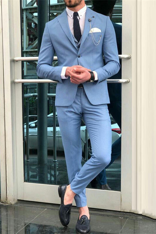 Blue Peaked Lapel Slim Fit New Arrival Men Suits-Dbrbridal
